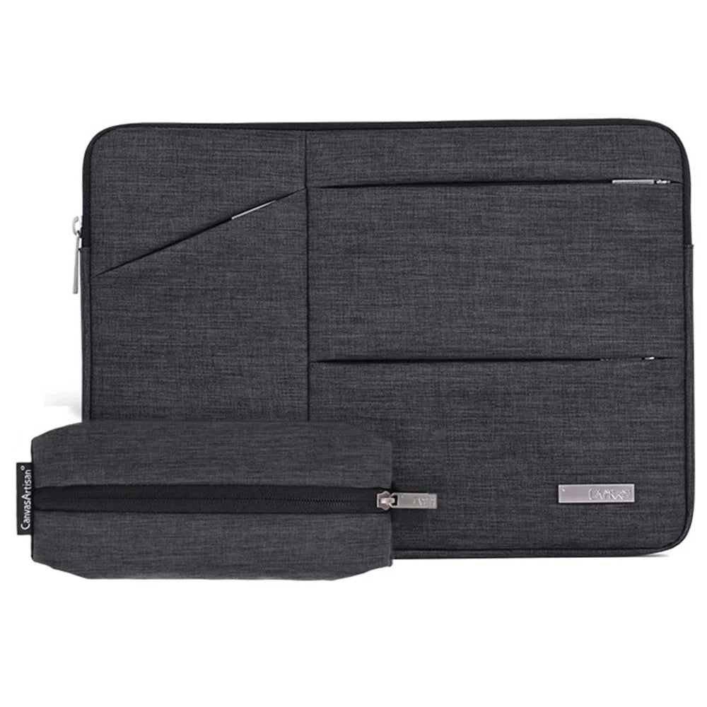 CANVASARTISAN L2-108 Slim Zipper Laptop Case Computer Carrying Bag with Mini Storage Pouch for 14 inch Notebooks - Dark Grey - 1