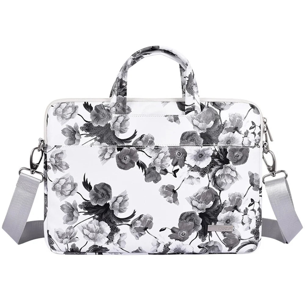 CANVASARTISAN G1-A01 15-inch Laptop Protective Sleeve Watercolor Flower Pattern Carrying Case PU Leather Notebook Handbag with Shoulder Strap - 1