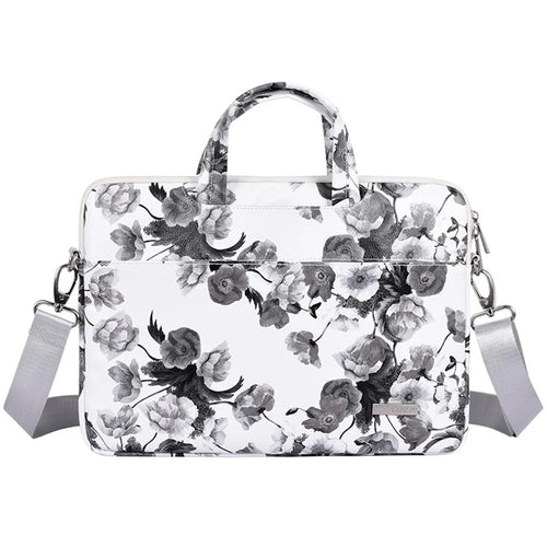 CANVASARTISAN G1-A01 15-inch Laptop Protective Sleeve Watercolor Flower Pattern Carrying Case PU Leather Notebook Handbag with Shoulder Strap - 1