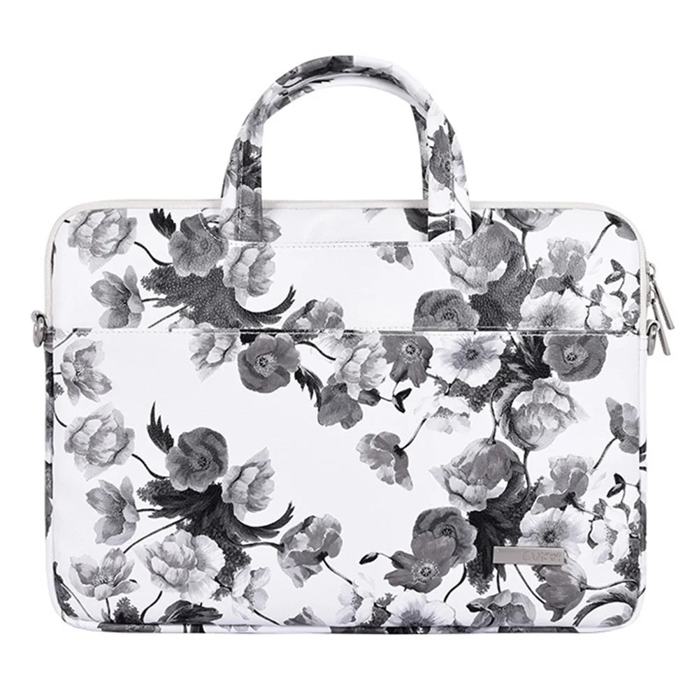 CANVASARTISAN G1-A01 15-inch Laptop Protective Sleeve Watercolor Flower Pattern Carrying Case PU Leather Notebook Handbag with Shoulder Strap - 2