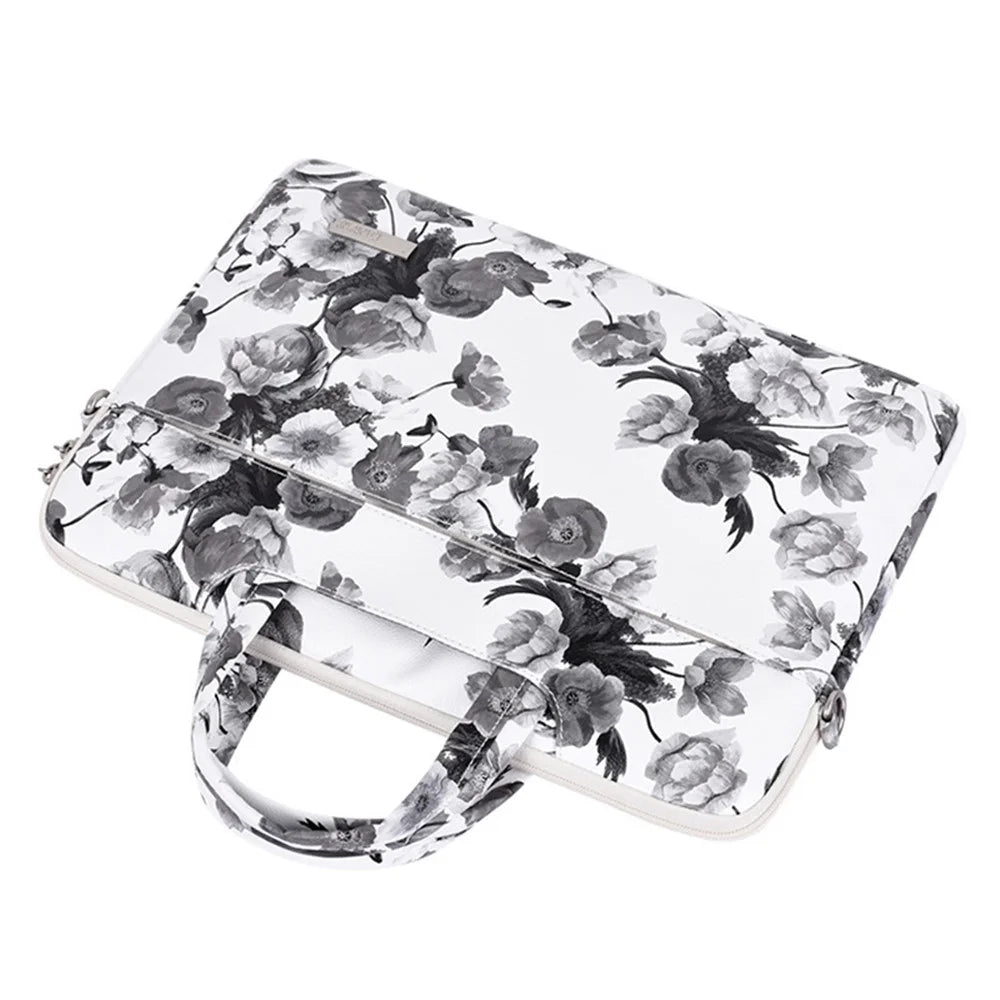 CANVASARTISAN G1-A01 15-inch Laptop Protective Sleeve Watercolor Flower Pattern Carrying Case PU Leather Notebook Handbag with Shoulder Strap - 3