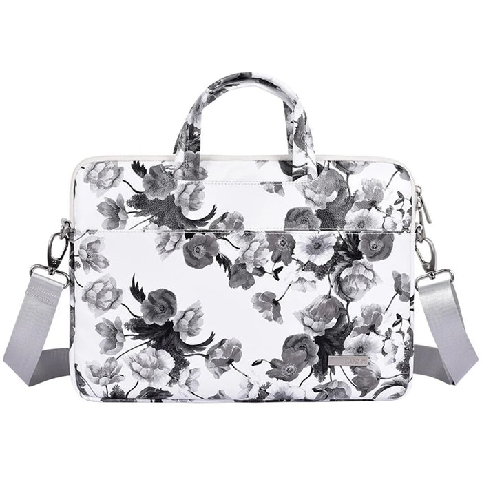CANVASARTISAN G1-A01 14-inch Laptop Handbag Protective Sleeve PU Leather Watercolor Flower Pattern Notebook Bag with Shoulder Strap - 1