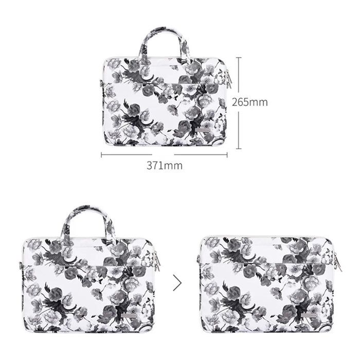 CANVASARTISAN G1-A01 14-inch Laptop Handbag Protective Sleeve PU Leather Watercolor Flower Pattern Notebook Bag with Shoulder Strap - 4