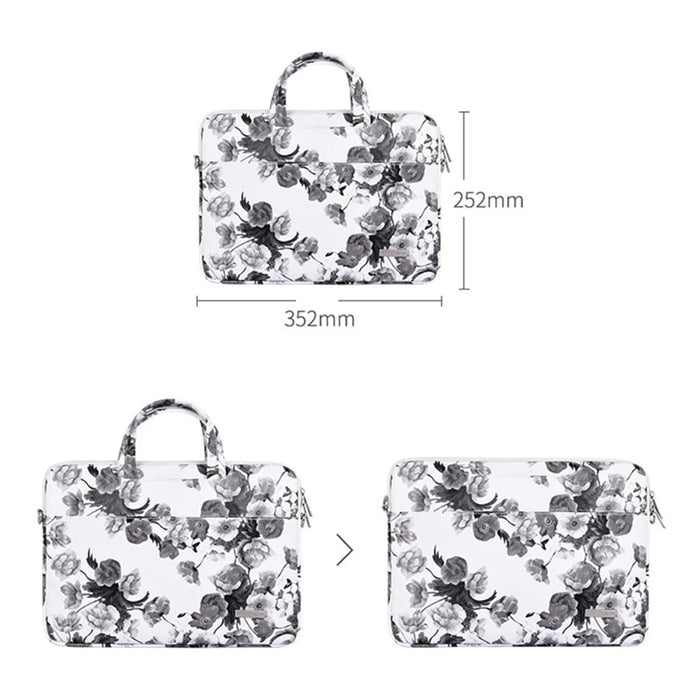 CANVASARTISAN G1-A01 13-inch Laptop Sleeve Watercolor Flower Pattern PU Leather Notebook Carrying Bag with Shoulder Strap - 4