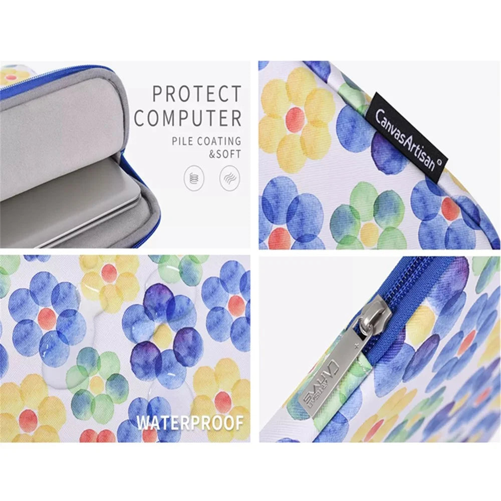 CANVASARTISAN G51-01 15-inch Laptop Bag PU Leather Flower Printing Ultra-thin Protective Notebook Sleeve - 7