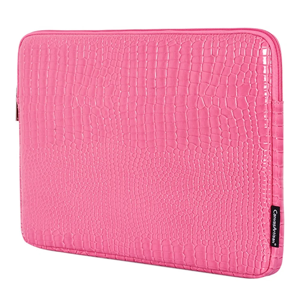 CANVASARTISAN L32-03 Crocodile Texture PU Leather Laptop Sleeve Bag Notebook Carrying Case - Pink/for 15-inch Laptop - 2