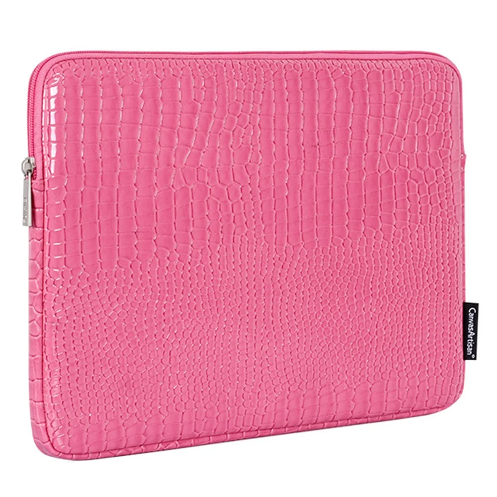 CANVASARTISAN L32-03 Crocodile Texture PU Leather Laptop Sleeve Bag Notebook Carrying Case - Pink/for 15-inch Laptop - 3