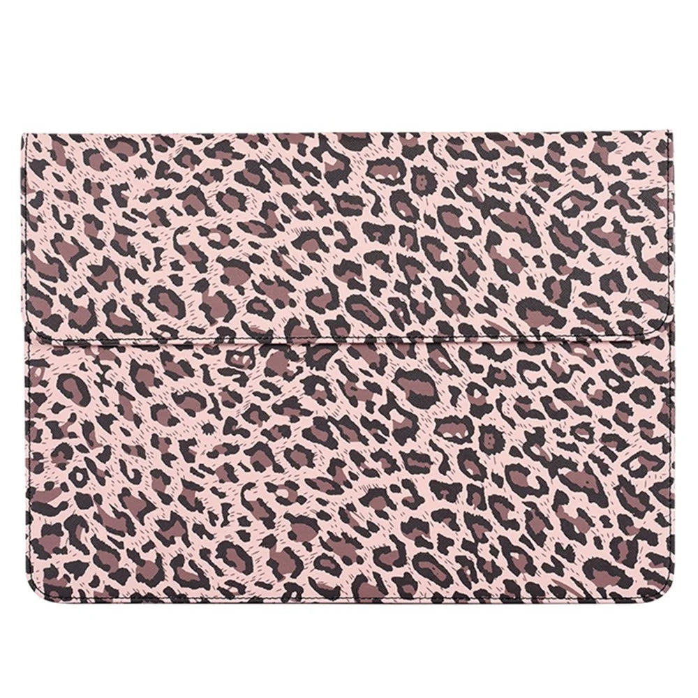 CANVASARTISAN E31-01 Leopard Printed Fashion Laptop Sleeve PU Leather Magnetic Lid Envelope Notebook Bag - Yellow/12 inch - 1