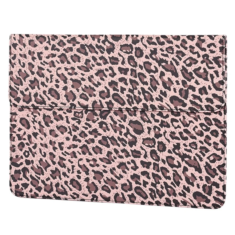 CANVASARTISAN E31-01 Leopard Printed Fashion Laptop Sleeve PU Leather Magnetic Lid Envelope Notebook Bag - Yellow/12 inch - 2