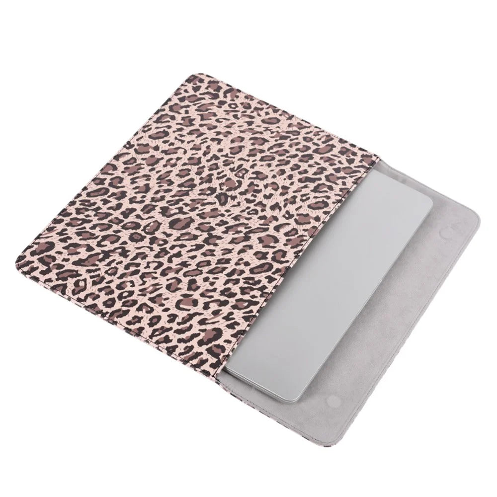 CANVASARTISAN E31-01 Leopard Printed Fashion Laptop Sleeve PU Leather Magnetic Lid Envelope Notebook Bag - Yellow/12 inch - 3