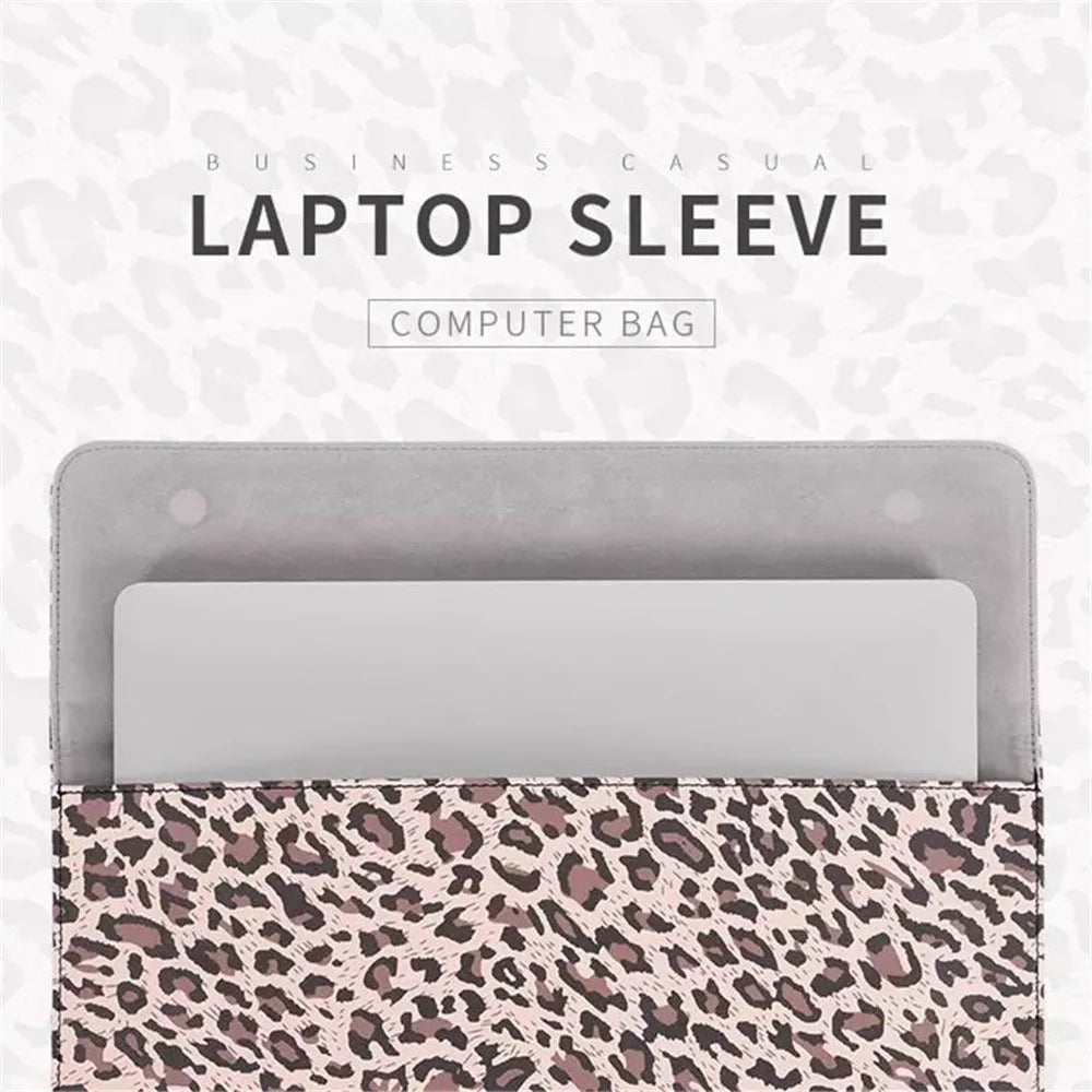 CANVASARTISAN E31-01 Leopard Printed Fashion Laptop Sleeve PU Leather Magnetic Lid Envelope Notebook Bag - Yellow/12 inch - 4