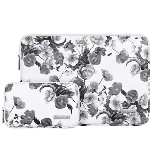 CANVASARTISAN G1-T0121 Watercolor Flower Pattern Laptop Sleeve Notebook Case with Small Bag - White/for 11-inch Laptop - 1