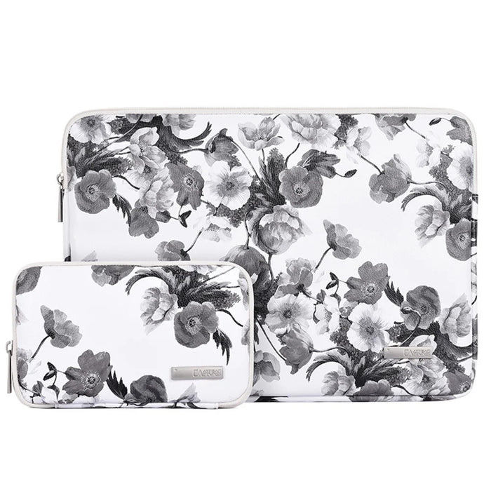 CANVASARTISAN G1-T0121 Watercolor Flower Pattern Laptop Sleeve Notebook Case with Small Bag - White/for 11-inch Laptop - 1