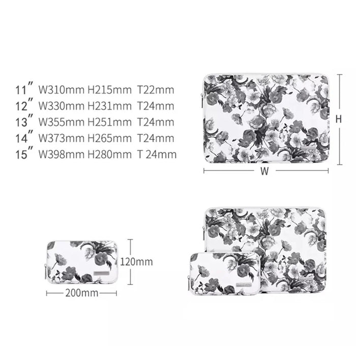 CANVASARTISAN G1-T0121 Watercolor Flower Pattern Laptop Sleeve Notebook Case with Small Bag - White/for 11-inch Laptop - 6