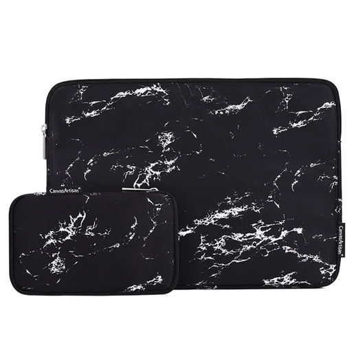 CANVASARTISAN H32-T0121 Marble Pattern Zipper Closure Laptop Carrying Bag Notebook Protective Sleeve with Small Bag - Black/for 11-inch Laptop - 1