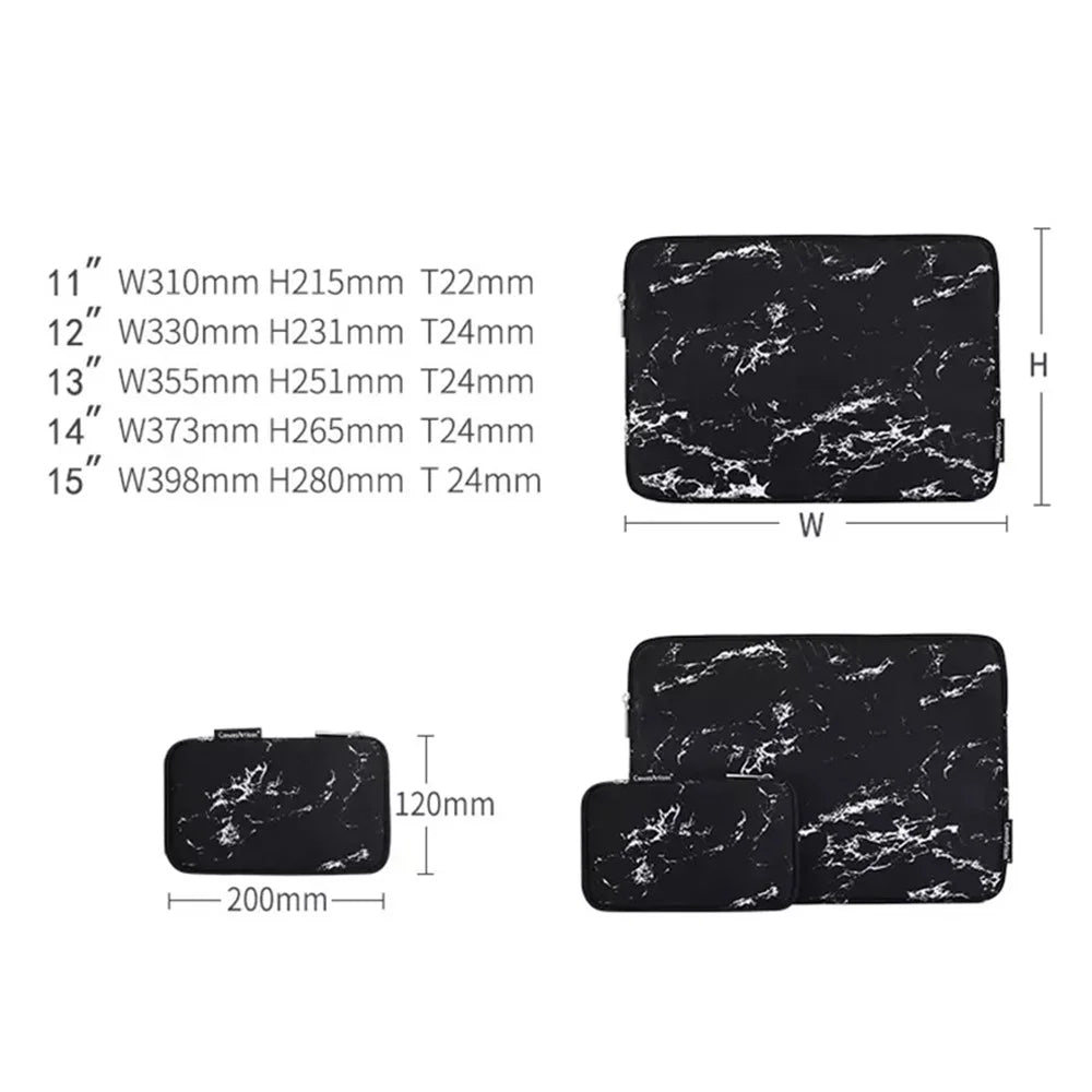 CANVASARTISAN H32-T0121 Marble Pattern Zipper Closure Laptop Carrying Bag Notebook Protective Sleeve with Small Bag - Black/for 11-inch Laptop - 6