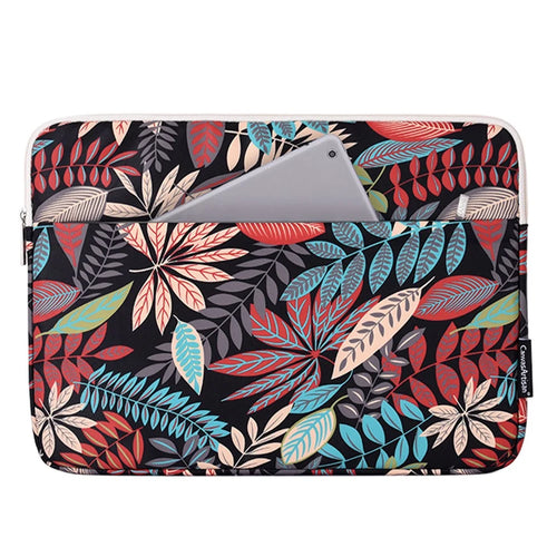 CANVASARTISAN H30-11 Leaves Printing Scratch-resistant Laptop Sleeve Polyester Zipper Notebook Bag - Black/for 11-inch Laptop - 1