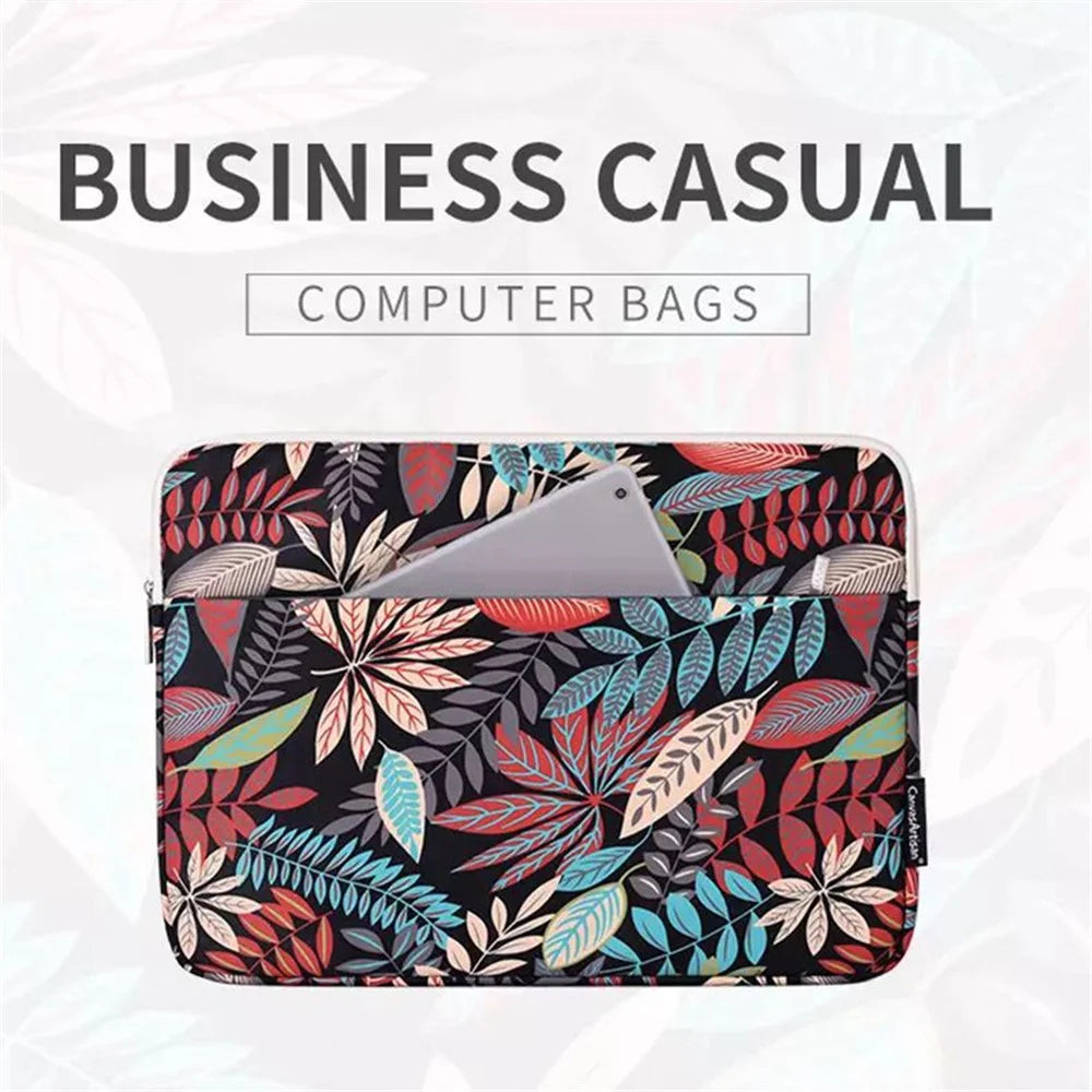 CANVASARTISAN H30-11 Leaves Printing Scratch-resistant Laptop Sleeve Polyester Zipper Notebook Bag - Black/for 11-inch Laptop - 2