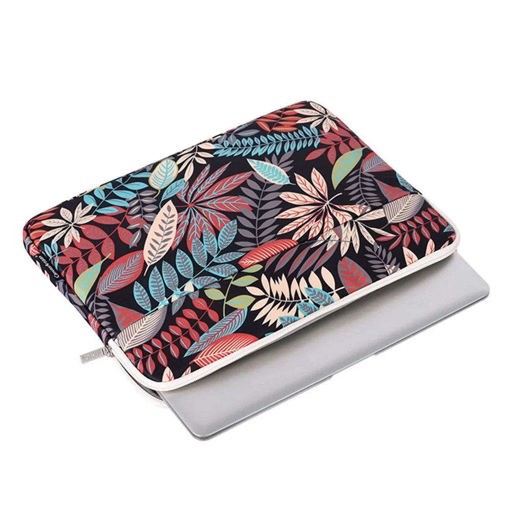 CANVASARTISAN H30-11 Leaves Printing Scratch-resistant Laptop Sleeve Polyester Zipper Notebook Bag - Black/for 11-inch Laptop - 3