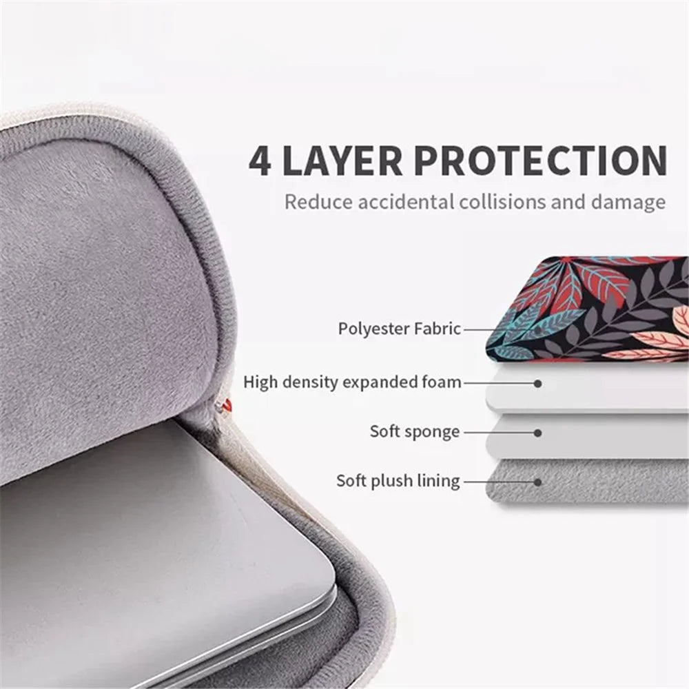 CANVASARTISAN H30-11 Leaves Printing Scratch-resistant Laptop Sleeve Polyester Zipper Notebook Bag - Black/for 11-inch Laptop - 4