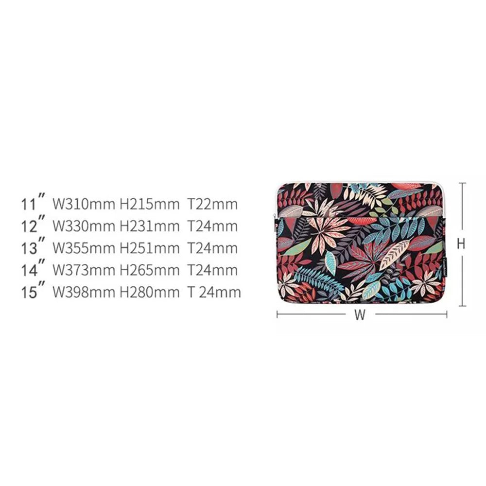 CANVASARTISAN H30-11 Leaves Printing Scratch-resistant Laptop Sleeve Polyester Zipper Notebook Bag - Black/for 11-inch Laptop - 6