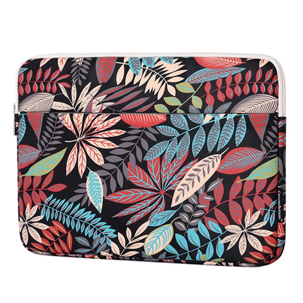 CANVASARTISAN H30-11 Leaves Printing Scratch-resistant Laptop Sleeve Polyester Zipper Notebook Bag - Black/for 11-inch Laptop - 7