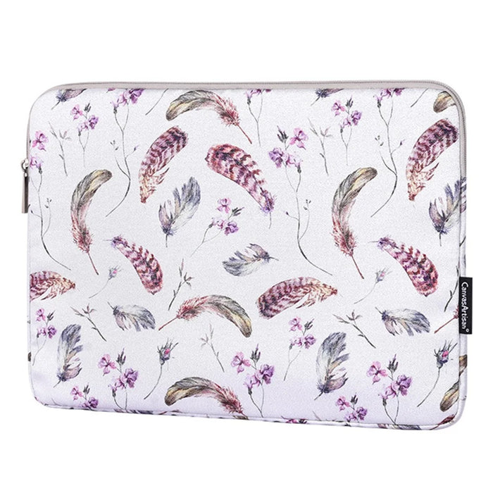 CANVASARTISAN H9-T0121 Watercolor Feather Pattern Ultra Slim Laptop Carrying Case Shockproof Notebook Sleeve with Small Bag - White/for 11-inch Laptop - 2