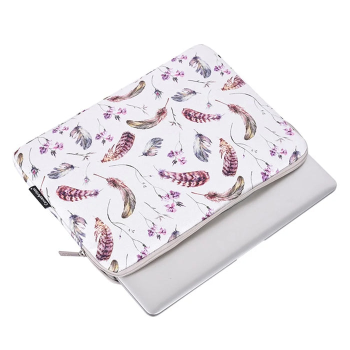 CANVASARTISAN H9-T0121 Watercolor Feather Pattern Ultra Slim Laptop Carrying Case Shockproof Notebook Sleeve with Small Bag - White/for 11-inch Laptop - 3