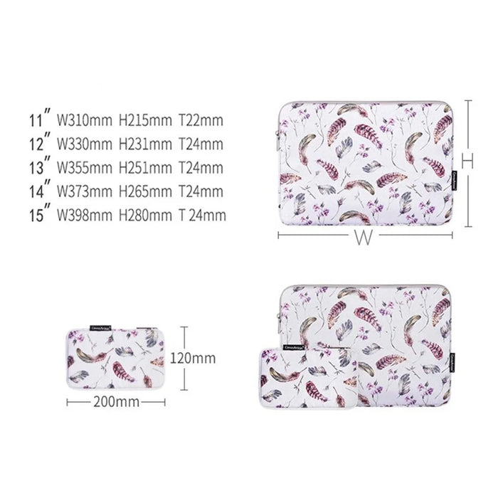 CANVASARTISAN H9-T0121 Watercolor Feather Pattern Ultra Slim Laptop Carrying Case Shockproof Notebook Sleeve with Small Bag - White/for 11-inch Laptop - 5