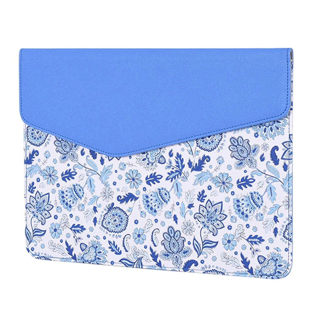 CANVASARTISAN E54-13 Magnetic Flip Cover PU Leather Laptop Sleeve Flower Pattern Notebook Case - Blue/for 12-inch Laptop - 1