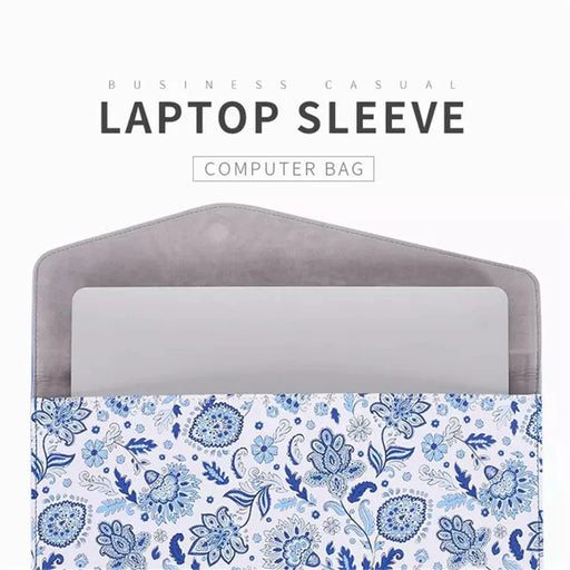 CANVASARTISAN E54-13 Magnetic Flip Cover PU Leather Laptop Sleeve Flower Pattern Notebook Case - Blue/for 12-inch Laptop - 2