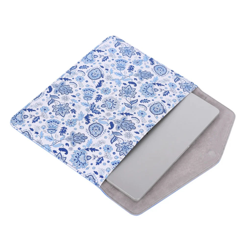 CANVASARTISAN E54-13 Magnetic Flip Cover PU Leather Laptop Sleeve Flower Pattern Notebook Case - Blue/for 12-inch Laptop - 4