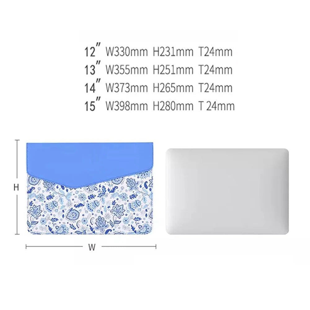 CANVASARTISAN E54-13 Magnetic Flip Cover PU Leather Laptop Sleeve Flower Pattern Notebook Case - Blue/for 12-inch Laptop - 5