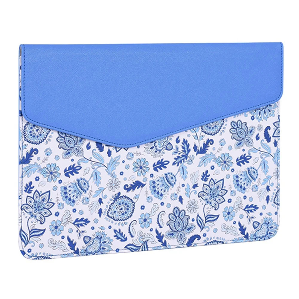 CANVASARTISAN E54-13 Magnetic Flip Cover PU Leather Laptop Sleeve Flower Pattern Notebook Case - Blue/for 12-inch Laptop - 6