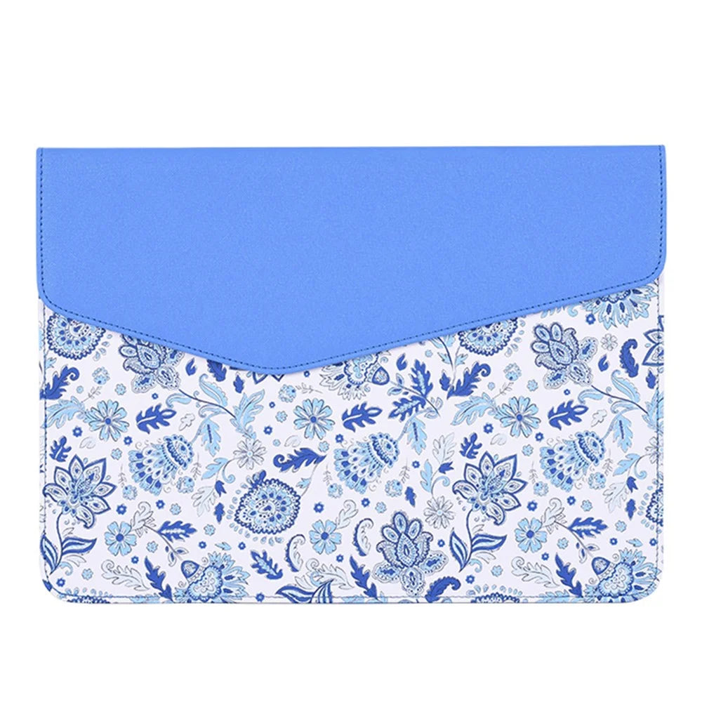 CANVASARTISAN E54-13 Magnetic Flip Cover PU Leather Laptop Sleeve Flower Pattern Notebook Case - Blue/for 12-inch Laptop - 7