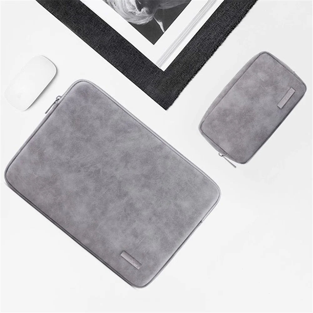 CANVASARTISAN L11-T0311 Solid Color Waterproof PU Leather Laptop Sleeve Notebook Case with Small Bag - Grey/for 11-inch Laptop - 2