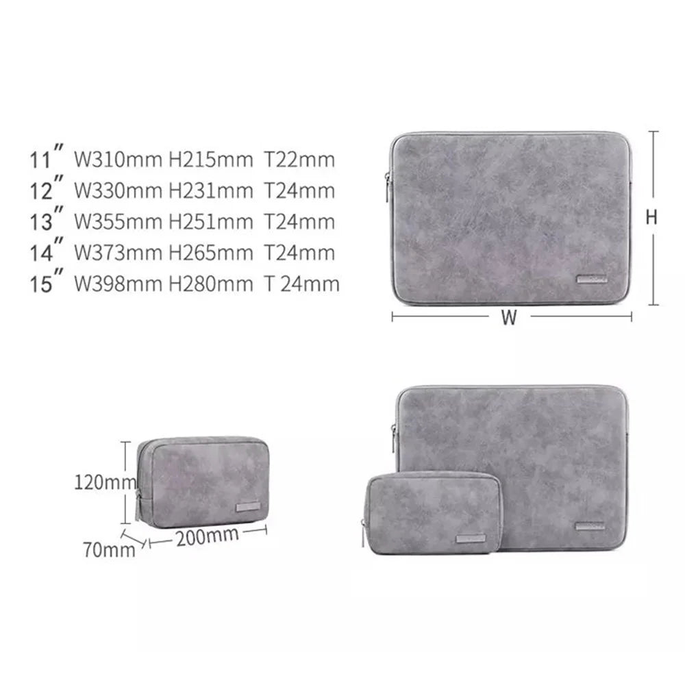 CANVASARTISAN L11-T0311 Solid Color Waterproof PU Leather Laptop Sleeve Notebook Case with Small Bag - Grey/for 11-inch Laptop - 5