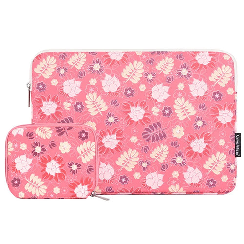 CANVASARTISAN H24-T0123 Flowers Leaves Pattern Laptop Carrying Bag Protective Notebook Sleeve with Small Bag - Pink/for 11-inch Laptop - 1