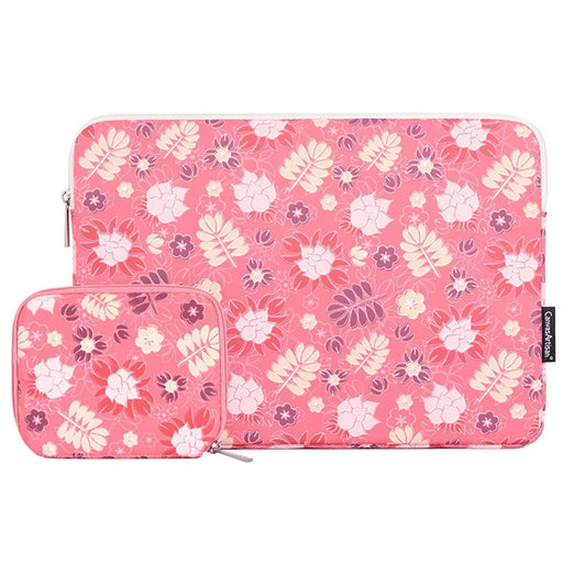 CANVASARTISAN H24-T0123 Flowers Leaves Pattern Laptop Carrying Bag Protective Notebook Sleeve with Small Bag - Pink/for 11-inch Laptop - 1