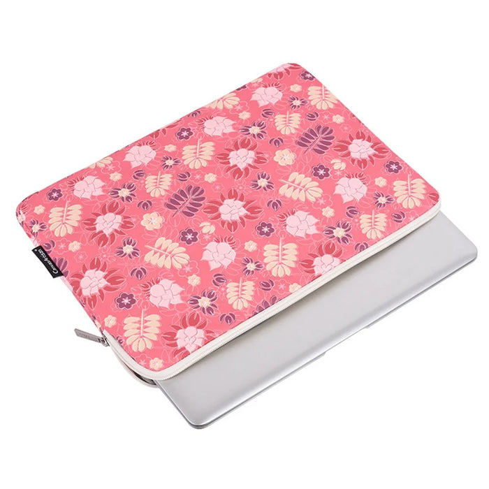CANVASARTISAN H24-T0123 Flowers Leaves Pattern Laptop Carrying Bag Protective Notebook Sleeve with Small Bag - Pink/for 11-inch Laptop - 3