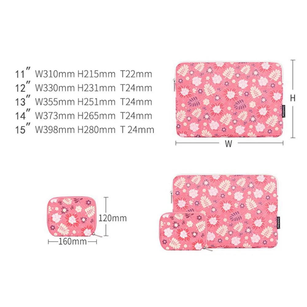 CANVASARTISAN H24-T0123 Flowers Leaves Pattern Laptop Carrying Bag Protective Notebook Sleeve with Small Bag - Pink/for 11-inch Laptop - 6