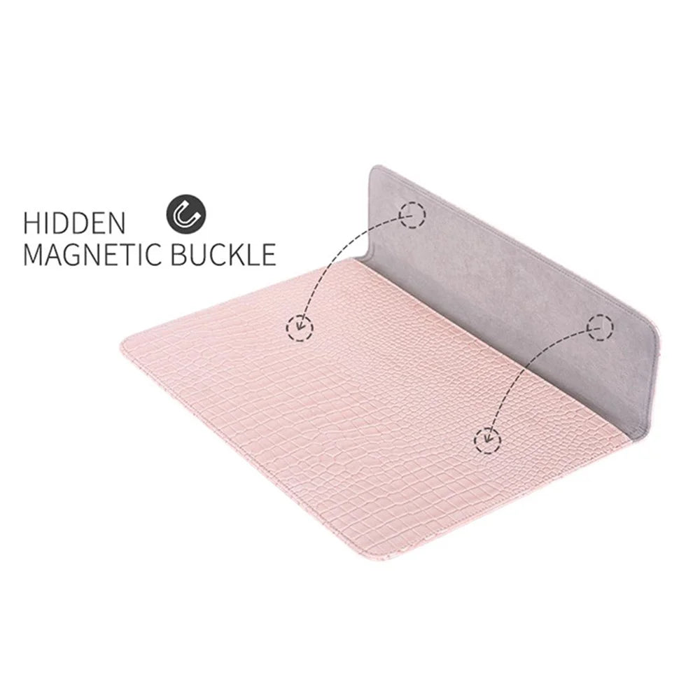 CANVASARTISAN EL32-01 Crocodile Texture PU Leather Anti-scratch Notebook Bag Magnetic Flip Cover Laptop Sleeve - Pink/for 12-inch Laptop - 3
