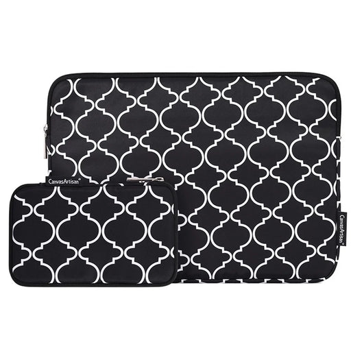 CANVASARTISAN H39-T0121 Rhombus Grid Pattern Laptop Sleeve Screatch-resistant Zipper Notebook Bag with Small Bag - Black/for 11-inch Laptop - 1