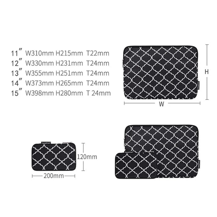 CANVASARTISAN H39-T0121 Rhombus Grid Pattern Laptop Sleeve Screatch-resistant Zipper Notebook Bag with Small Bag - Black/for 11-inch Laptop - 3