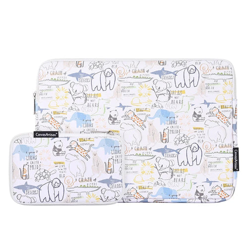 CANVASARTISAN G50-T0121 Cartoon Animals Printing Ultra-thin Laptop Sleeve Notebook Carrying Bag with Small Bag - White/for 11-inch Laptop - 1