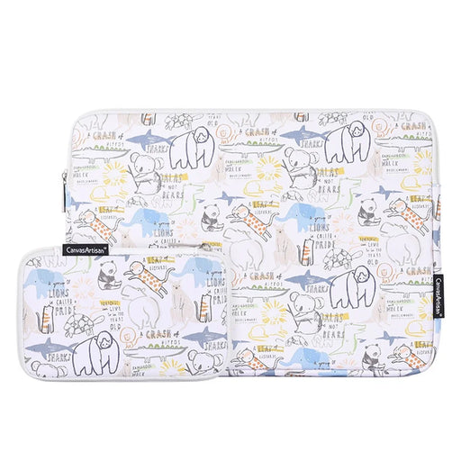 CANVASARTISAN G50-T0121 Cartoon Animals Printing Ultra-thin Laptop Sleeve Notebook Carrying Bag with Small Bag - White/for 11-inch Laptop - 1