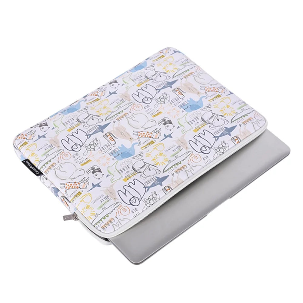 CANVASARTISAN G50-T0121 Cartoon Animals Printing Ultra-thin Laptop Sleeve Notebook Carrying Bag with Small Bag - White/for 11-inch Laptop - 3