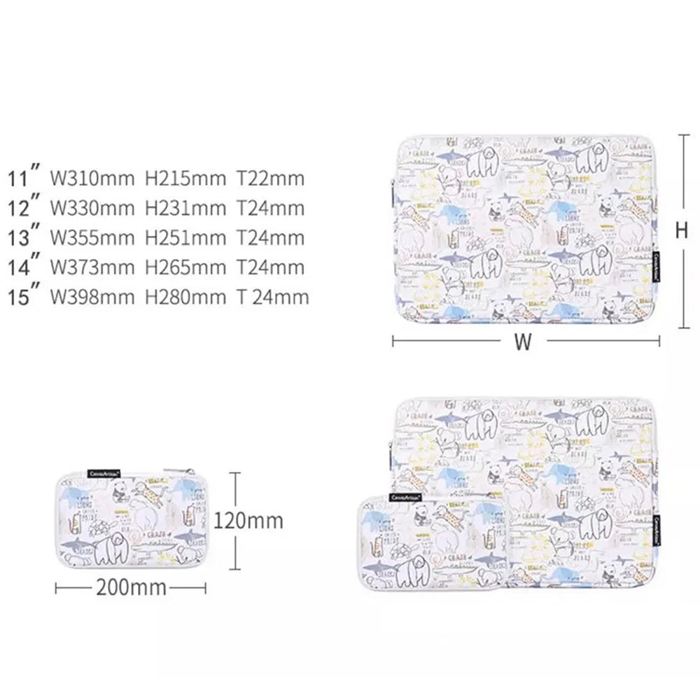 CANVASARTISAN G50-T0121 Cartoon Animals Printing Ultra-thin Laptop Sleeve Notebook Carrying Bag with Small Bag - White/for 11-inch Laptop - 6