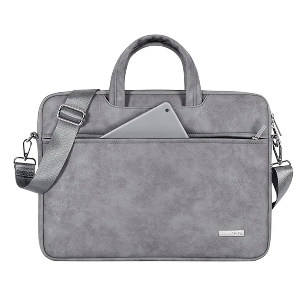 CANVASARTISAN L11-C22 PU Leather Laptop Tote Bag Front Pocket Soft Liner Notebook Handbag with Shoulder Strap - Grey/for 13-inch Laptop - 1