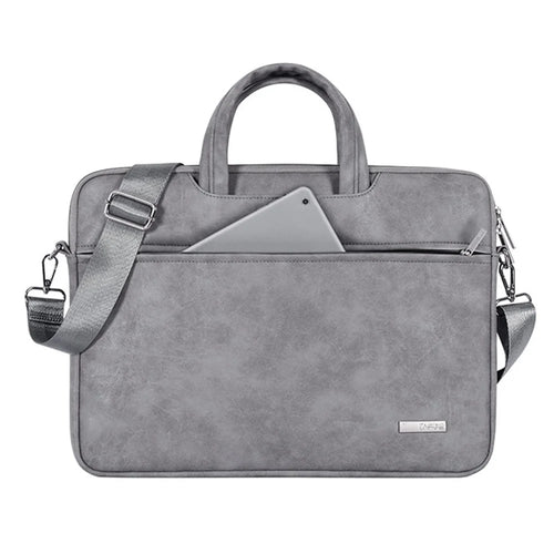 CANVASARTISAN L11-C22 PU Leather Laptop Tote Bag Front Pocket Soft Liner Notebook Handbag with Shoulder Strap - Grey/for 13-inch Laptop - 1